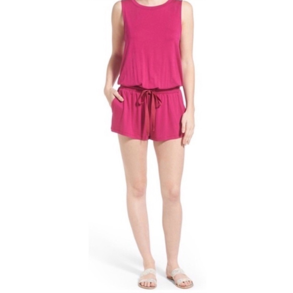 Stem Knit Romper Knot Tie Waistline Pink - Picture 2 of 5